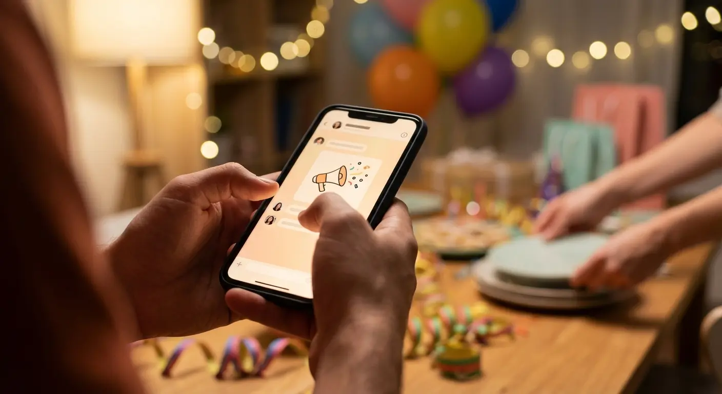 A phone showing a broadcast message being sent to confirmed guests