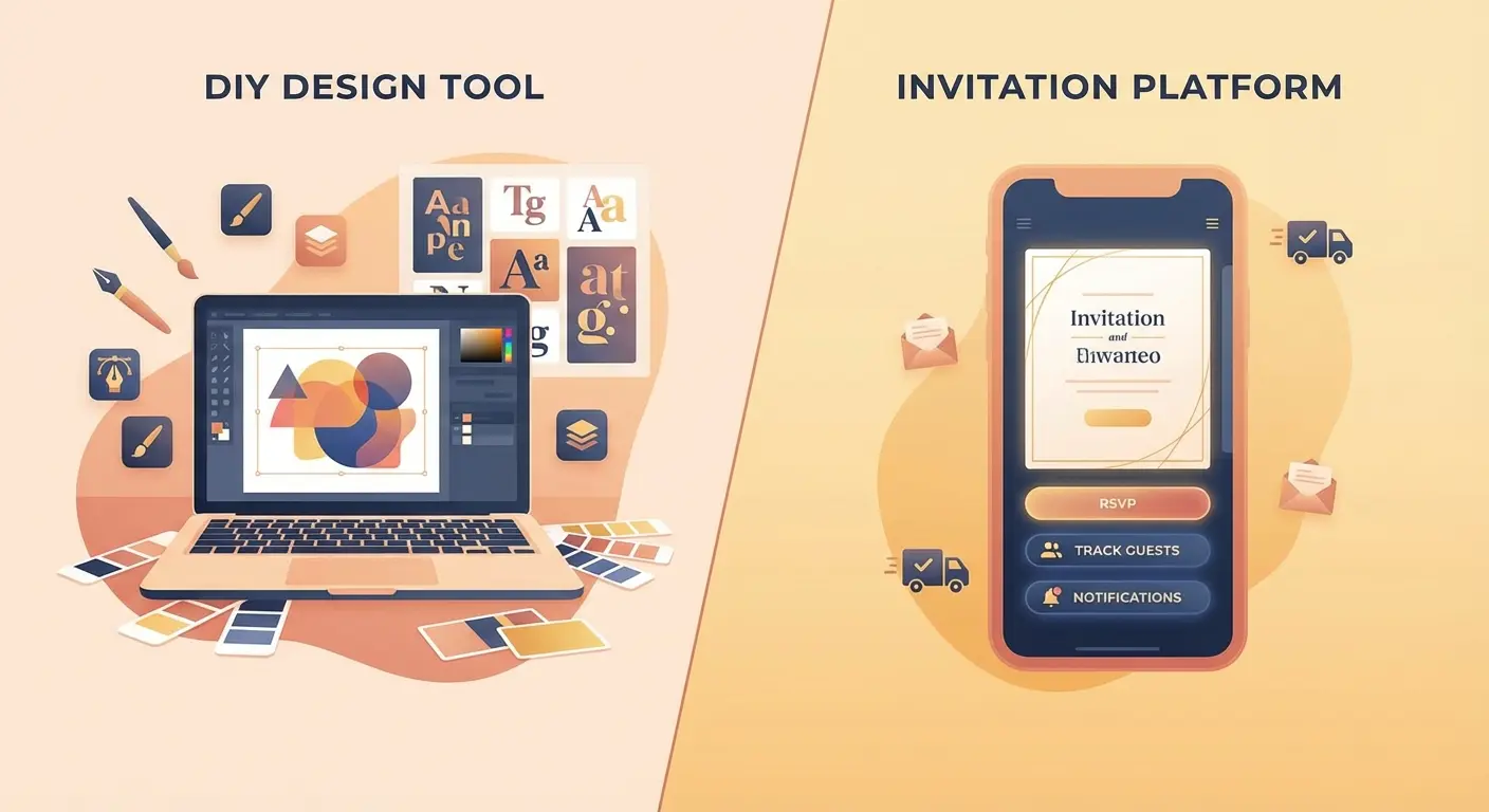 Canva invitations compared side by side with the Lemonvite invitation platform