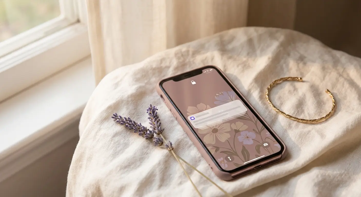 A phone screen showing a digital save-the-date delivered via text message with a custom floral design and event details