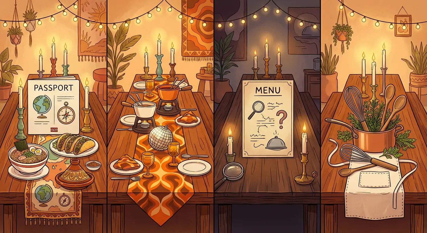 Themed dinner party with coordinated decorations and a curated menu