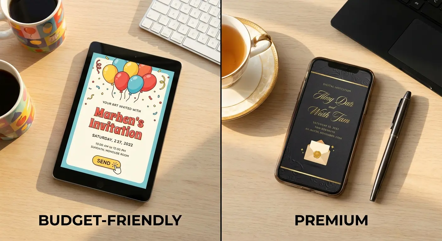 Evite and Paperless Post side by side comparison for digital invitations