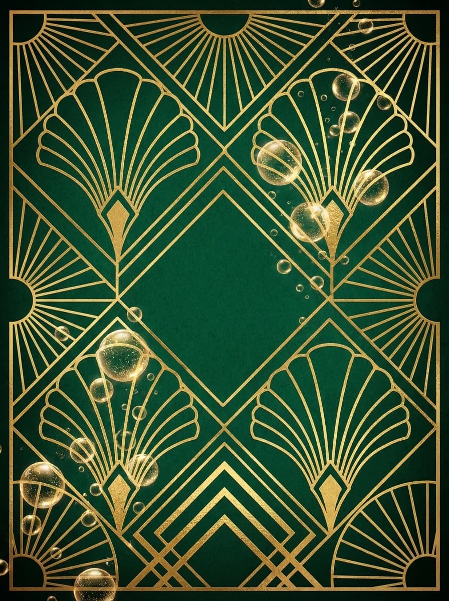 Art Deco geometric gold pattern on emerald green