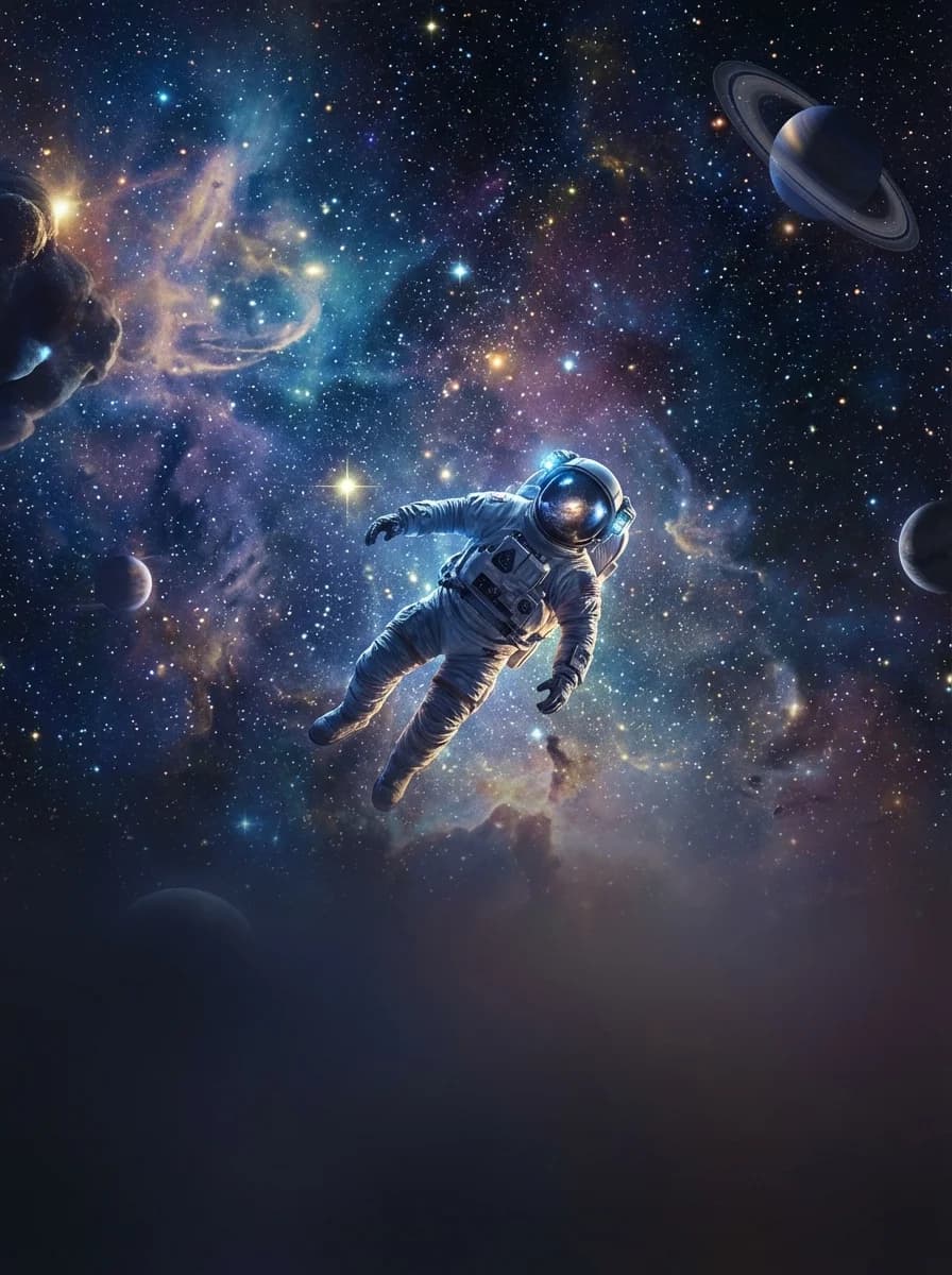 Colorful galaxy with astronaut floating in space