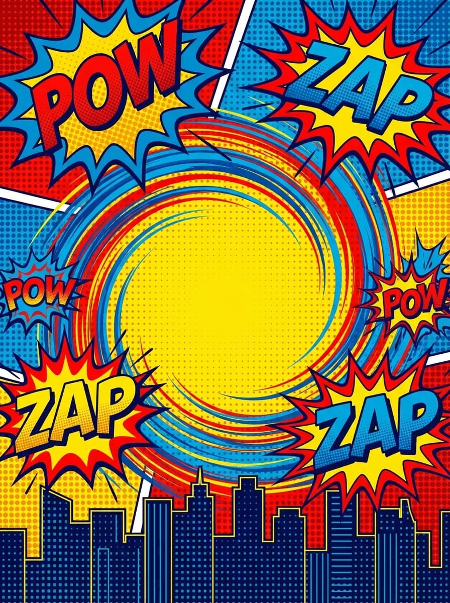 Comic book style superhero action with bold colors